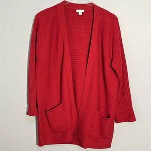 J.Jill Ribbed Red Open Front Cardigan Small with pockets